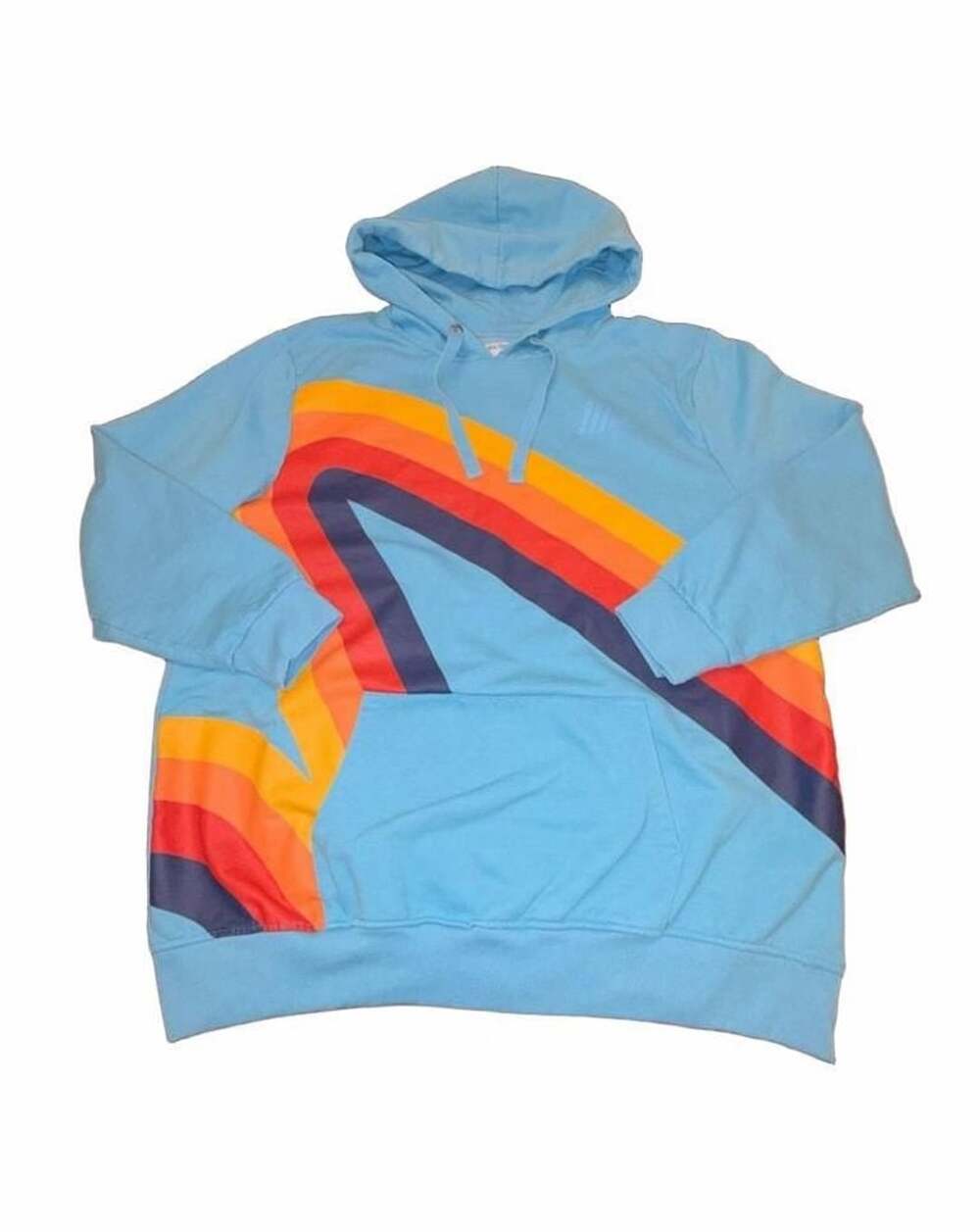 Aldi Gear Hoodie Size XL Blue Rainbow Graphic Retro Groovy Pullover